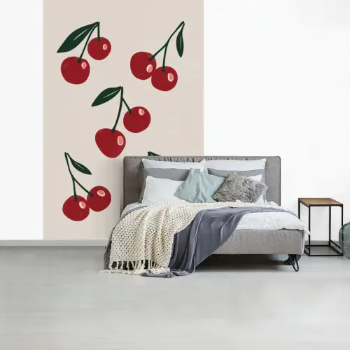 Kersen - Blaadjes - Rood fotobehang vinyl groot -slaapkamer