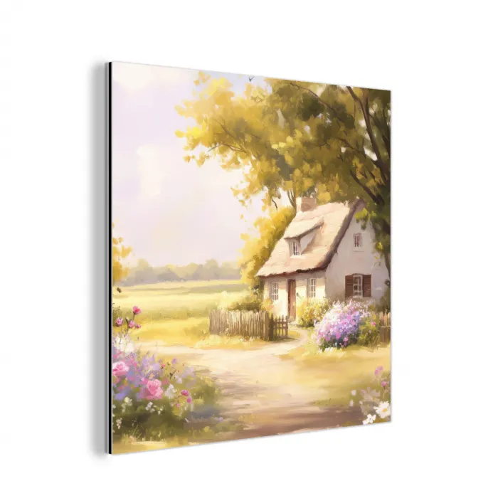 Huisje - Hout - Bloemen aluminium wit klein -3d