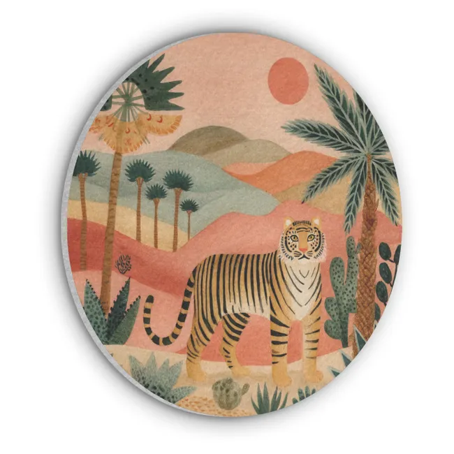 Acoustic painting round - Tiger - Colorful - Palms - Cactus