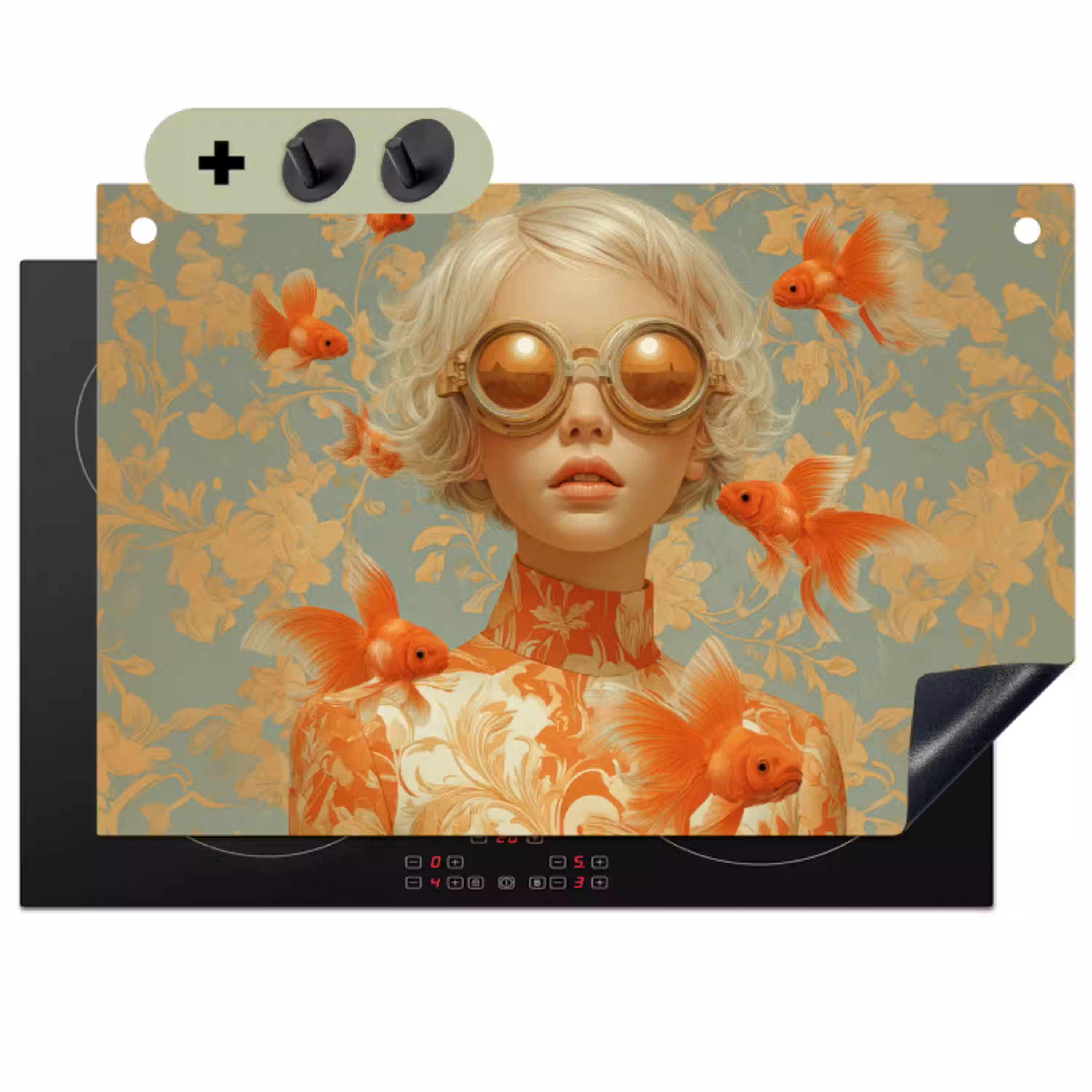Goudvissen - Oranje - Vrouw - Blond Inductie beschemer met haakjes klein -3d