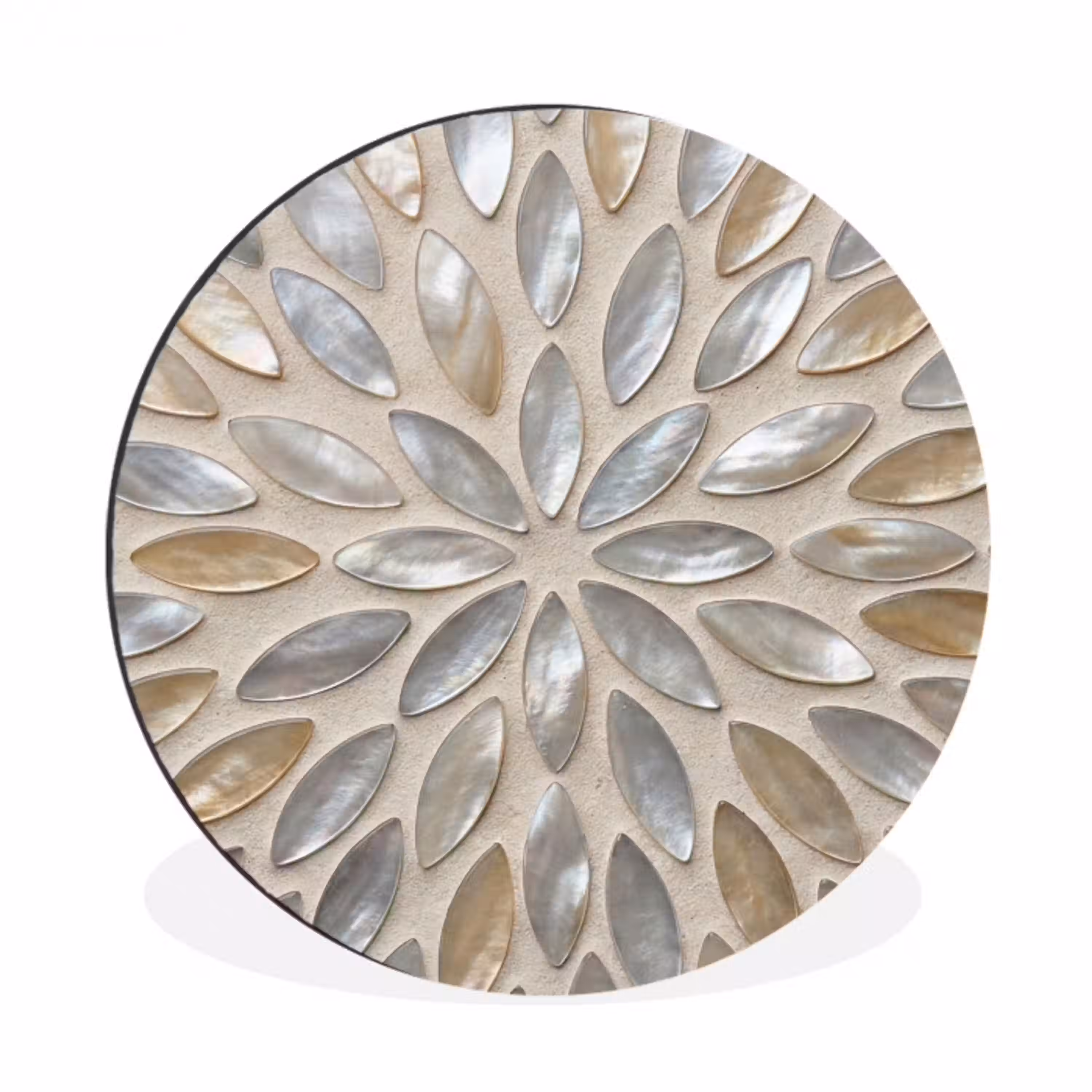 Patroon - Ovaal - Glanzend - Abstract - Beige Wandcirkel aluminium klein -3d