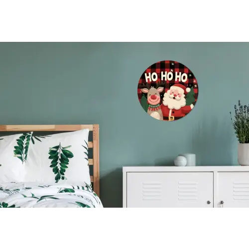 Kerstman - Rendier - Tekst - Rood - Zwart Wandcirkel aluminium klein -slaapkamer