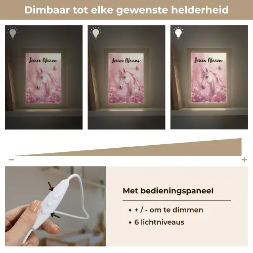 Eenhoorn - Roze - Vlinders - Bloemen Light Box met kabel (Kinderlampje) klein -USP_dimbaarNL
