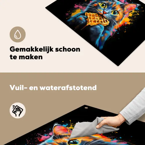 Kat - Graffiti - Kleurrijk - Wafel - Eten Inductie beschemer met haakjes klein -ky-schoon-nl