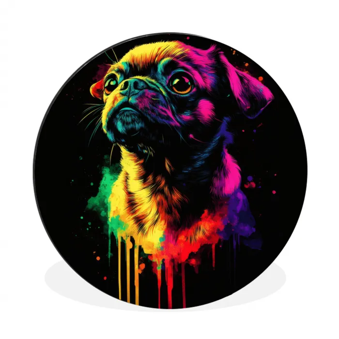 Puck - Hond - Verf - Kleuren Wandcirkel aluminium klein -3d
