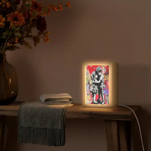 Graffiti - Zwart wit - Street art Light Box met kabel (Tafellamp) klein -sfeer4