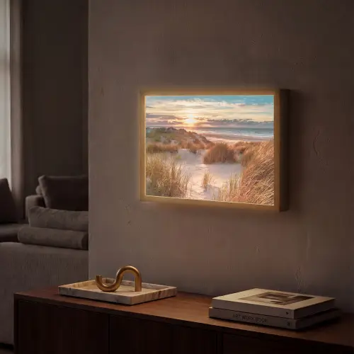 Duin - Planten - Zonsondergang - Strand - Zee Light Box met batterij (Wandlamp) middel -sfeer1