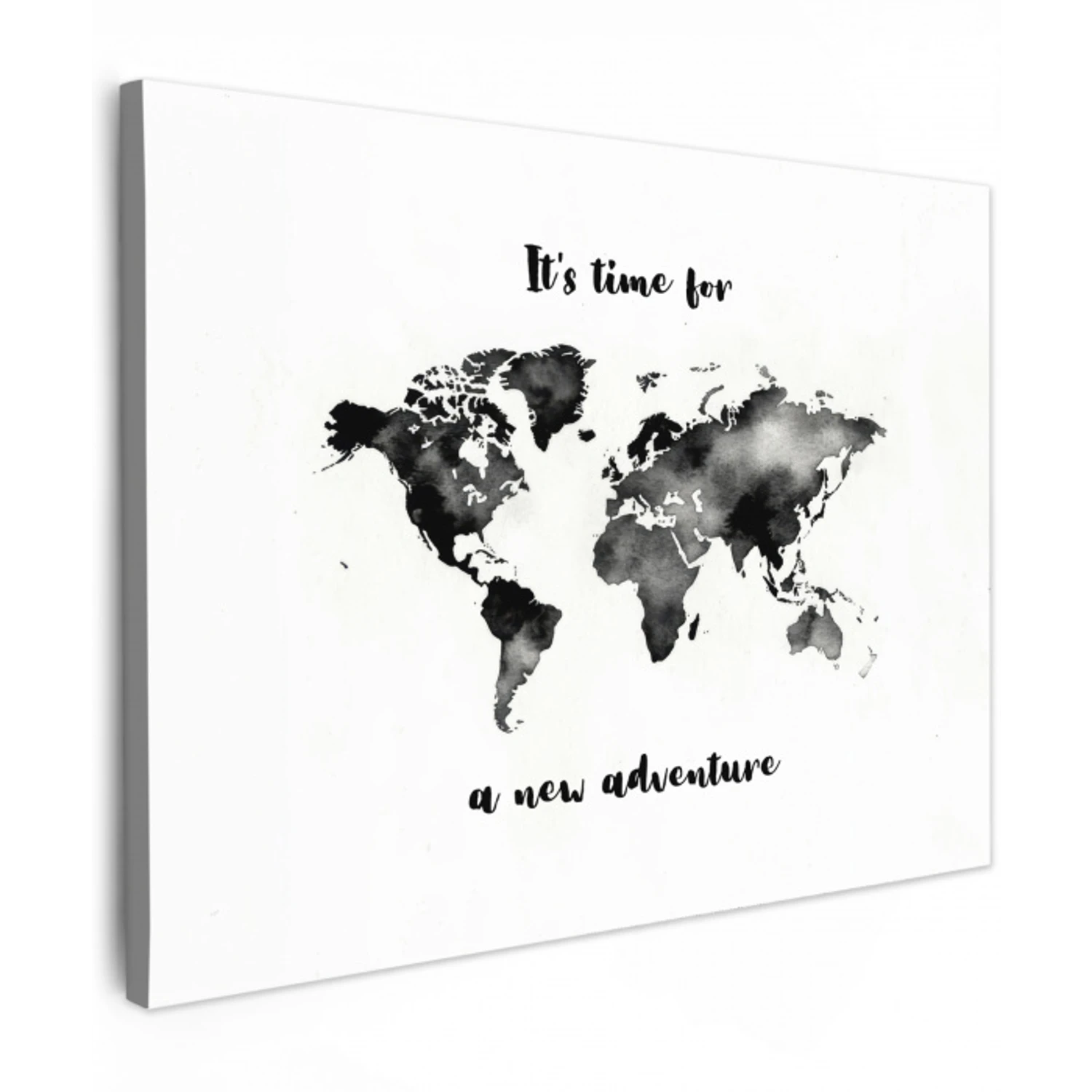 Avontuur - Quote - Wereldkaart - Zwart canvas 2cm middel -z3d