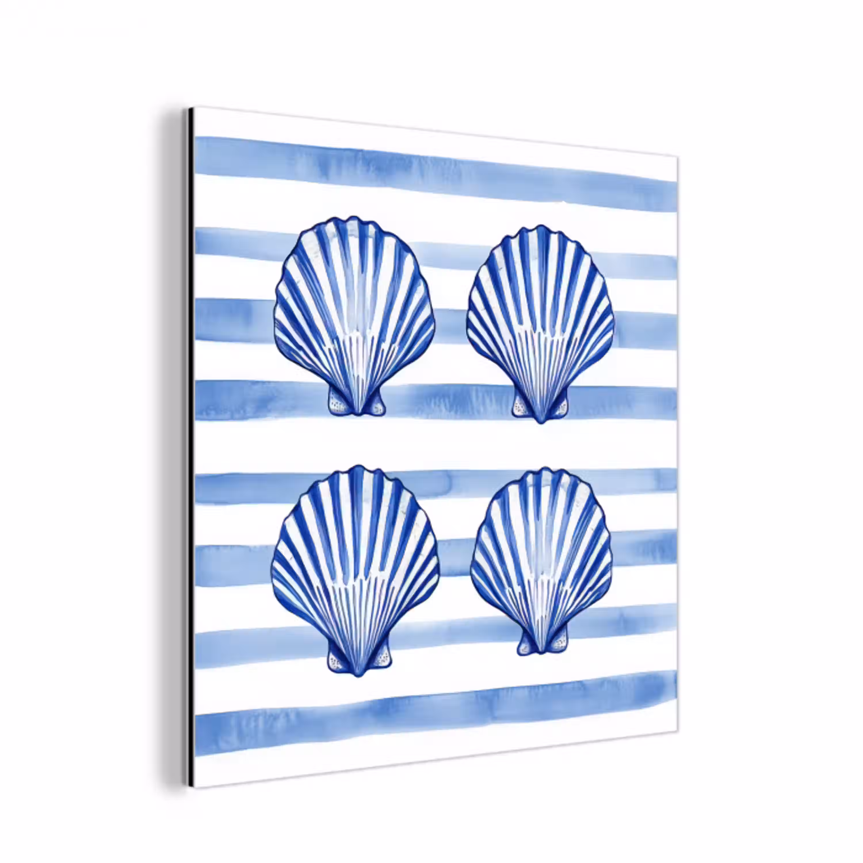 Vier schelpen - Blauw - Wit - Strepen aluminium wit klein -3d