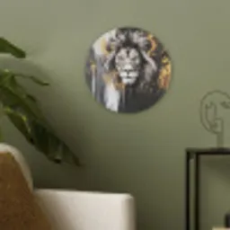 Leeuw - Portret - Verfspatten - Grijs Akoestische PET Vilt - Rond klein -sfeer2