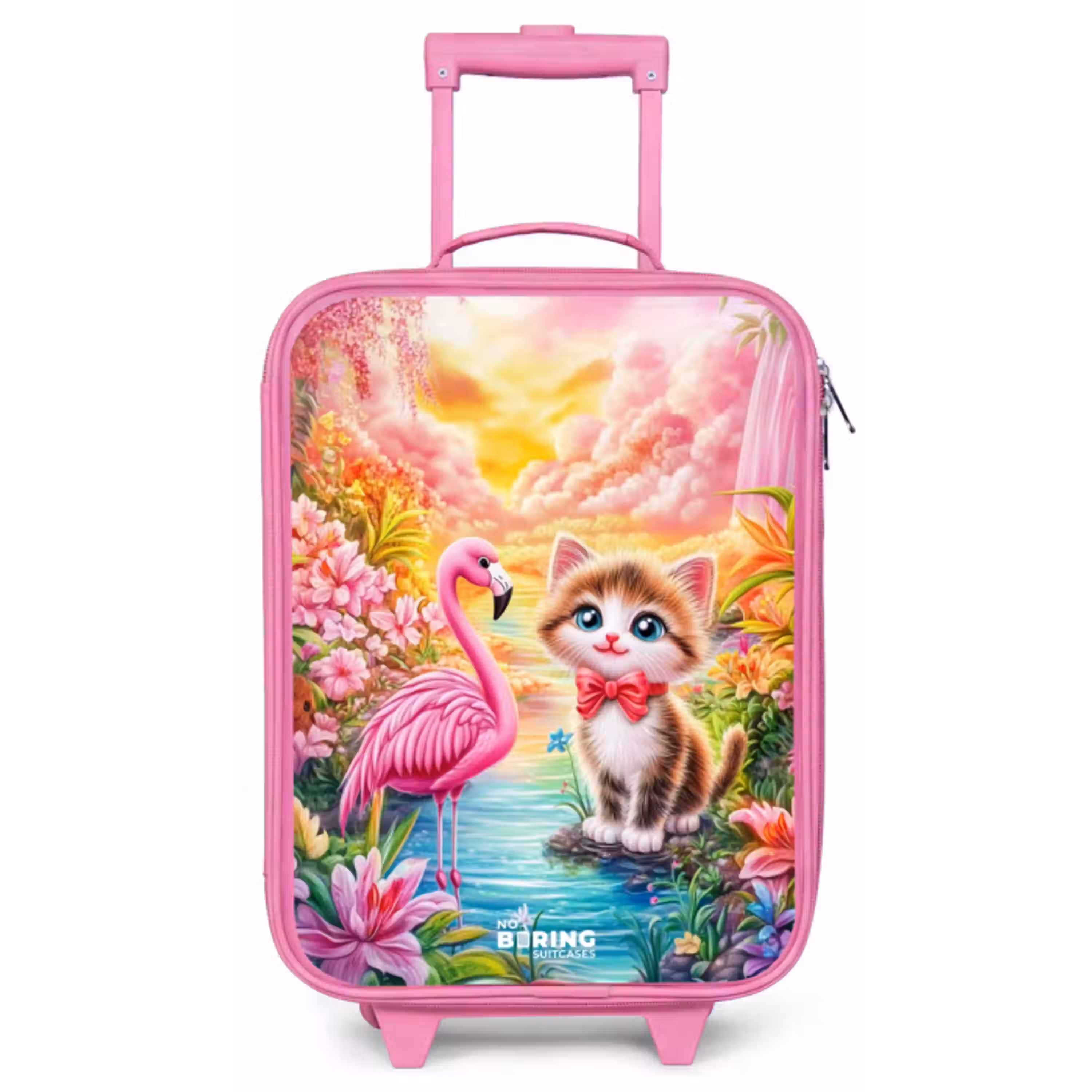 Kitten met flamingo in tropisch bloemenparadijs Kinderkoffer - Roze klein -zz3dotto