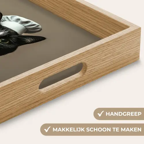 Kat - Kokskleding - Zwart - Wit Dienblad Rechthoek middel -USP_HandgreepNL
