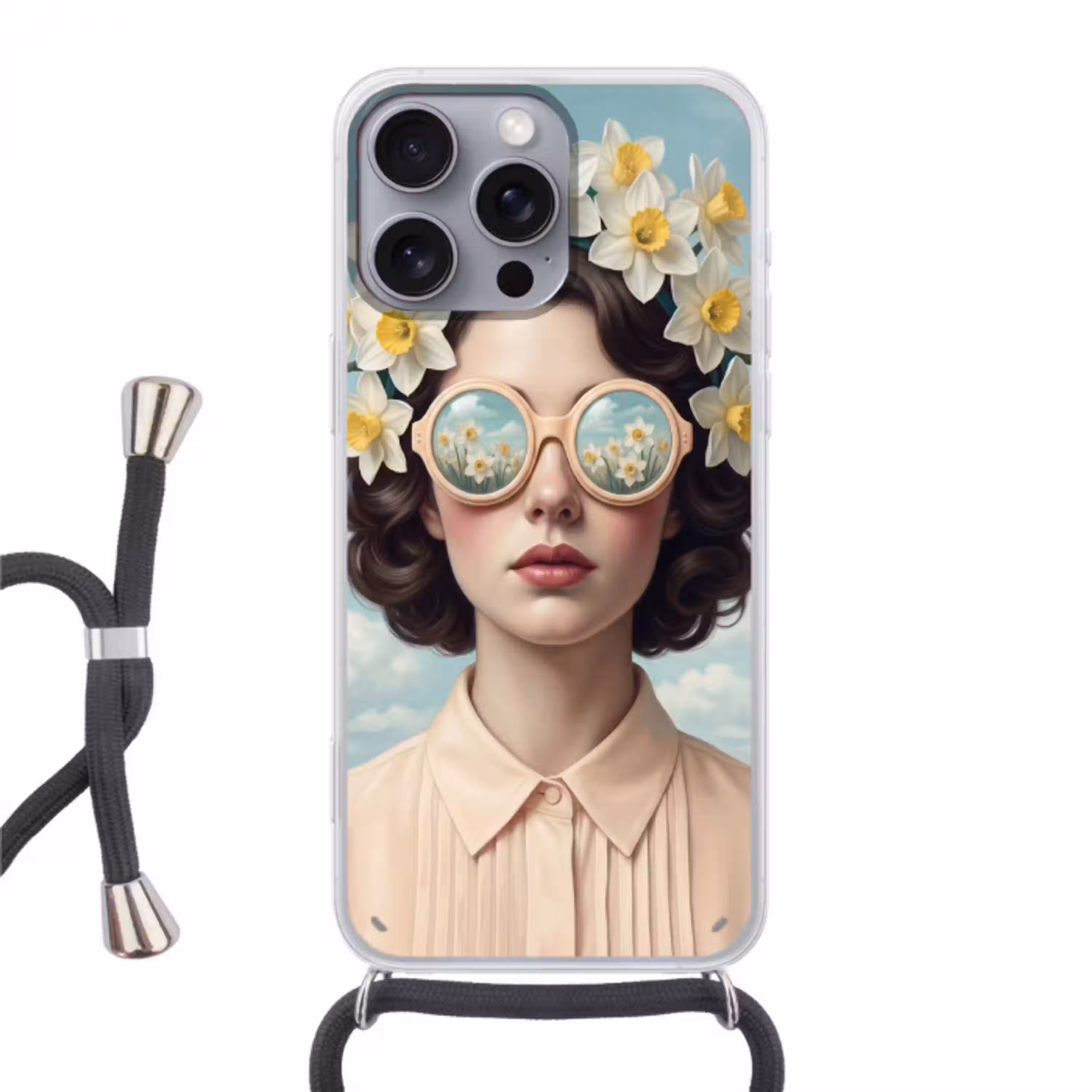Vrouw - Narcissen - Geel Hoesje iPhone 16 Pro Max met koord klein -3d