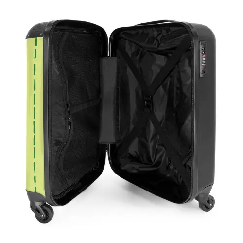 Limegroene achtergrond met donkergroene streepjes NBS - Handbagage koffer - Kinderen Unisex middel -binnenkant