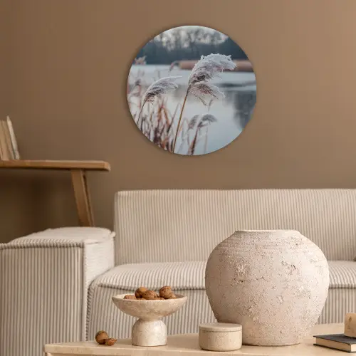 Riet - Gras - Natuur - Winter - Meer Akoestische PET Vilt - Rond klein -sfeer1