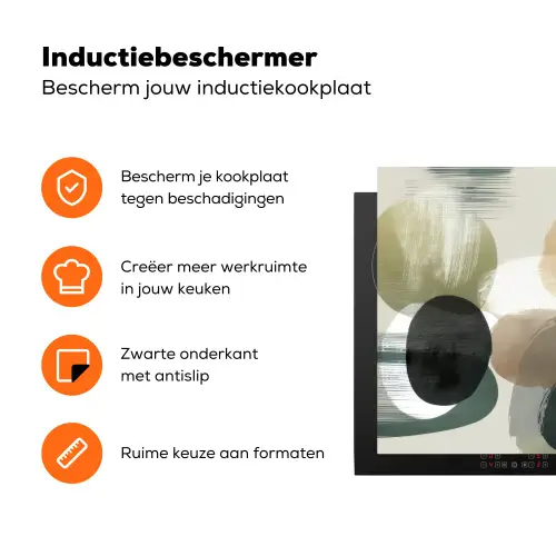 Minimalistisch - Cirkels - Penseelstreken - Beige Inductie beschermer vinyl 3mm klein -zzzzzzz-td-ups