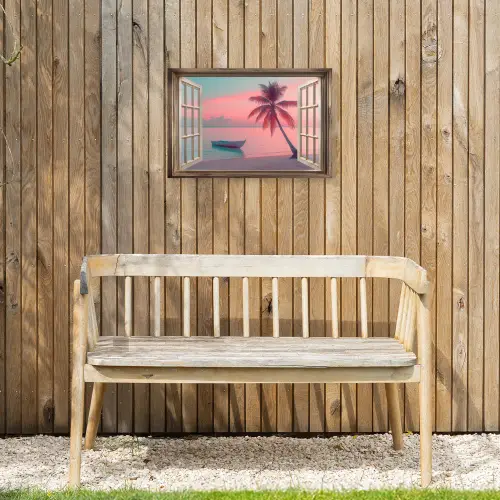 Doorkijk - Strand - Palmboom - Tropisch Tuinposter op houten frame 2 cm dik klein -sfeer4