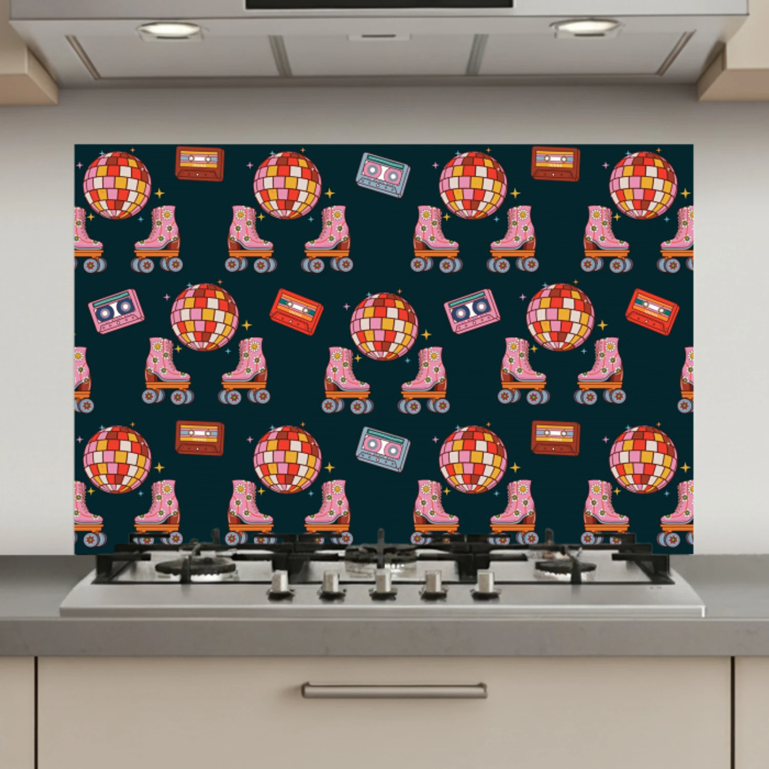 Rolschaatsen - Patroon - Disco keuken achterwand spatscherm klein 900 -3d_website