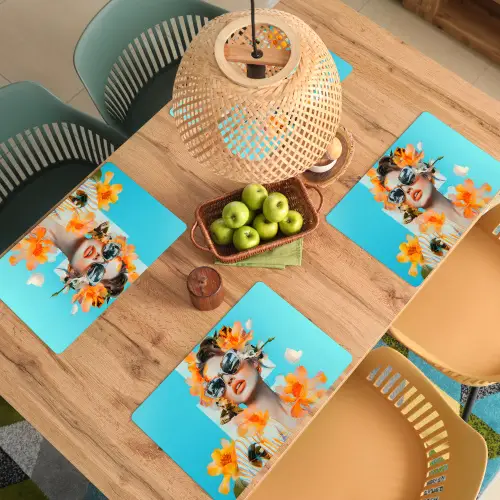 Bloemen - Vrouw - Zonnebril - Blauw Placemat vinyl groot -zzsfeer5_Kitchenyeah-website