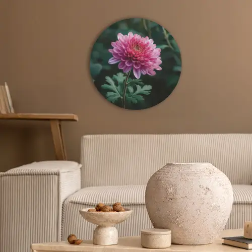 Blad - Chrysant - Roze - Schaduw Akoestische PET Vilt - Rond klein -sfeer1