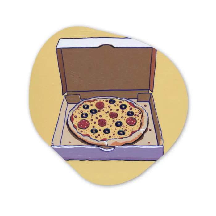 Pizza - Doos - Salami - Illustratie Wandcirkel Organisch Plexiglas middel -3d