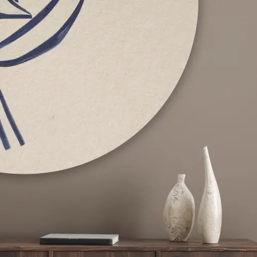 Minimalistisch - Lijnillustratie - Beige - Donkerblauw Akoestische PET Vilt - Rond klein -sfeer5_closeup