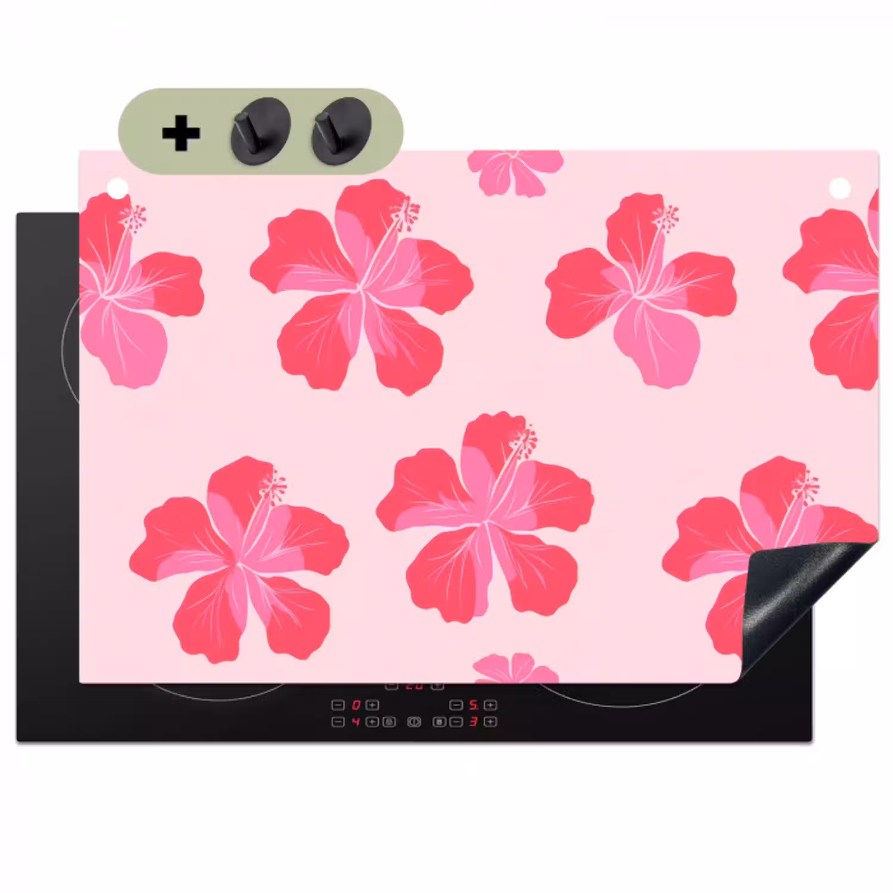 Hibiscus - Bloemen - Roze Inductie beschemer met haakjes klein 777 -3d