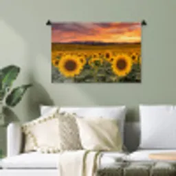 Zonnebloemen - Heuvellandschap - Geel Wandkleed katoen klein -sfeer7