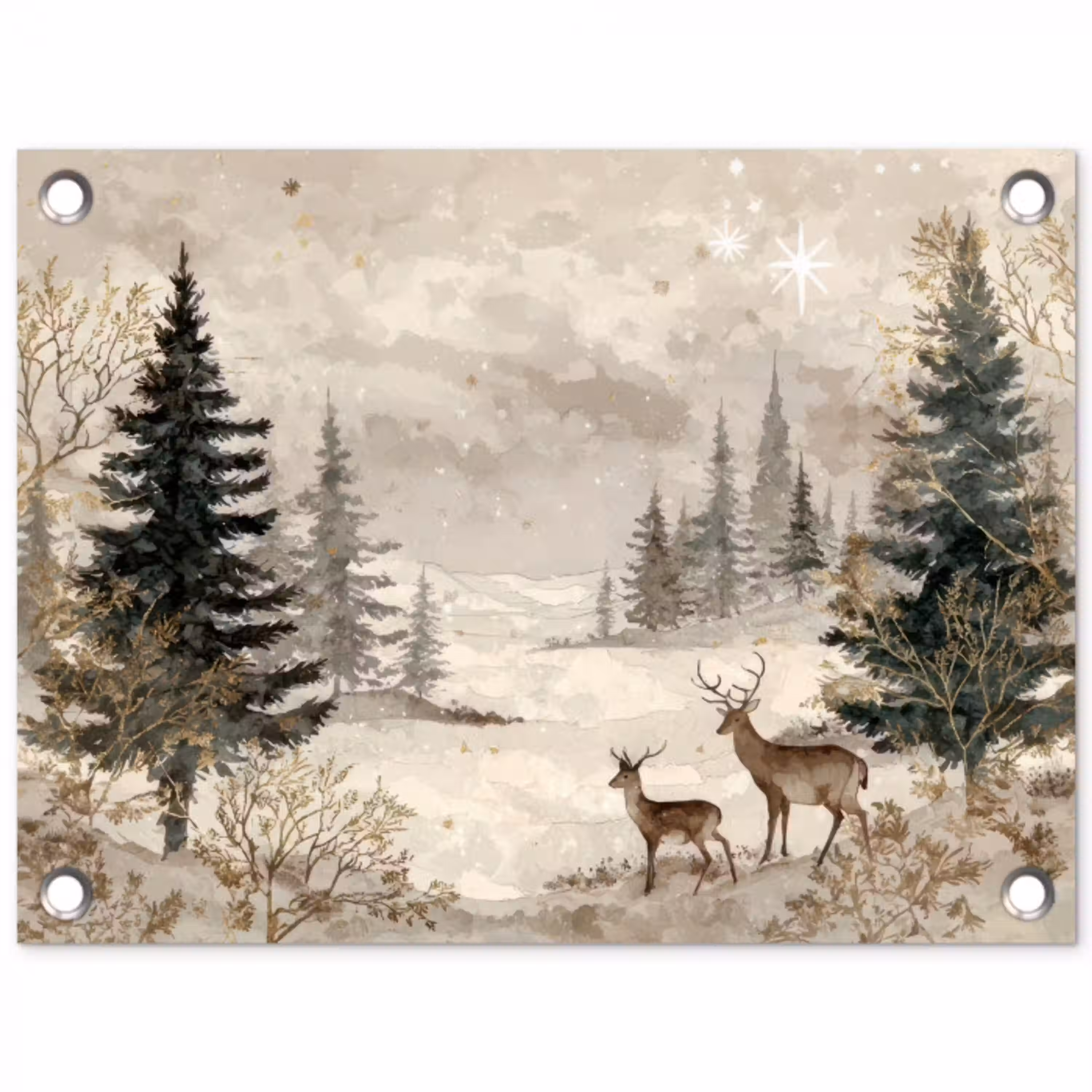 Bos - Herten - Winter - Sneeuw tuinposter los doek klein -3d