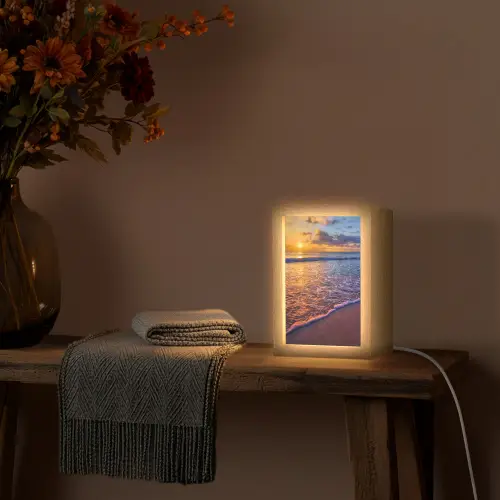 Zee - Strand - Zonsondergang - Wolken - Horizon Light Box met kabel (Tafellamp) klein -sfeer4