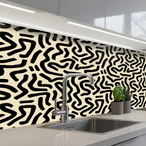 Abstract - Lijnen - Zwart keuken achterwand 2 middel 871 -3d_schuin
