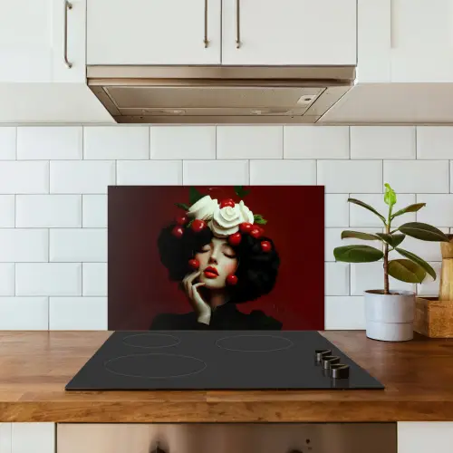 Vrouw - Kersen - Slagroom keuken achterwand spatscherm klein -sfeer2