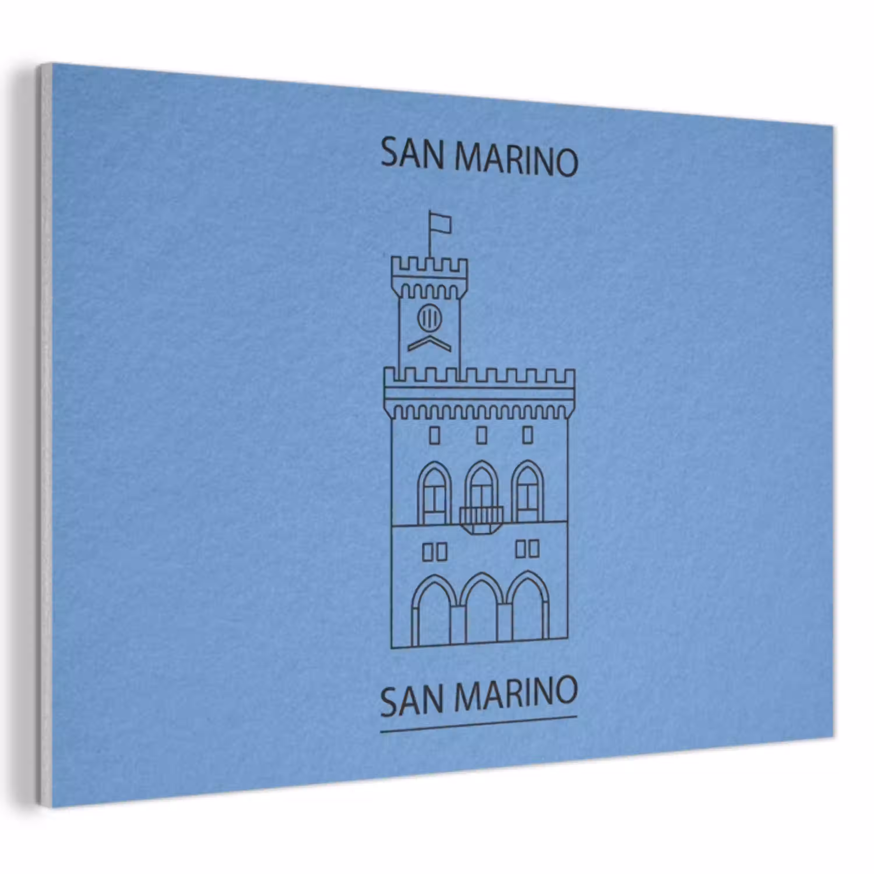 Gebouw - San Marino - Architectuur - Lijntekening - Blauw PET vilt klein -3d