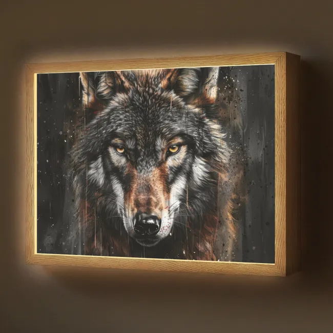 Lightbox - Wandlamp - Dieren - Wolf - Portret - Zwart - Bruin