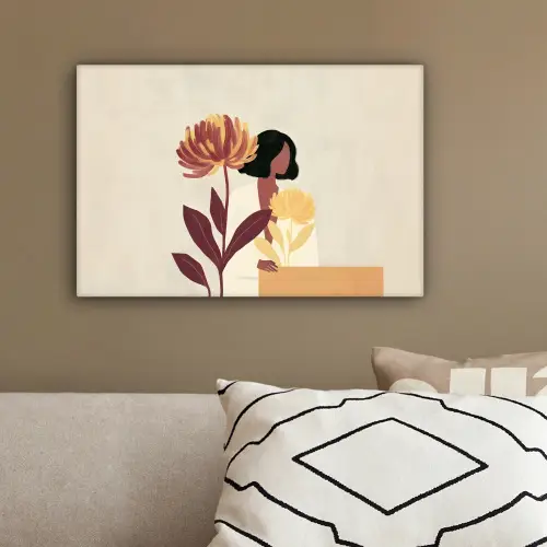 Vrouw - Minimalistisch - Bloem canvas 2cm klein -sfeer3