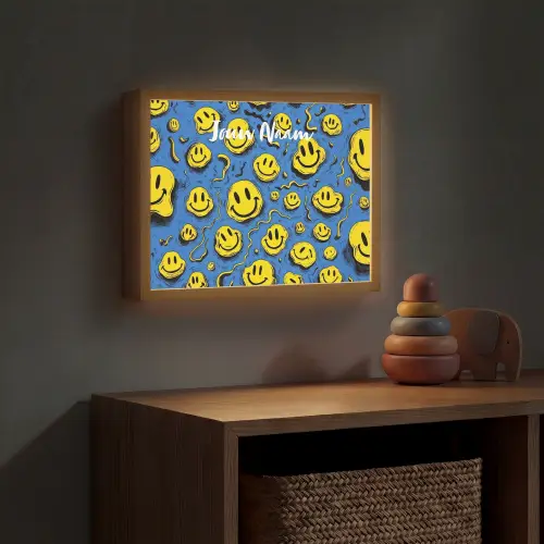 Smileys - Geel - Blauw Light Box met batterij (Wandlamp kind) middel -sfeer5_kind