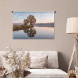 Bomen - Reflectie - Water - Zonsopgang - Serene Wandkleed katoen middel -sfeer4