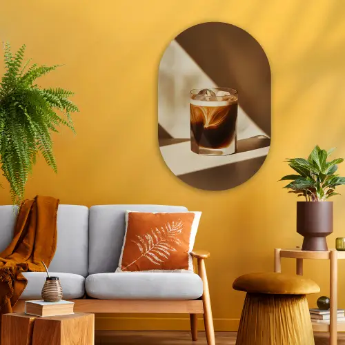 Glas - Ijskoffie - Schaduw - Bruin Wandcirkel Ovaal Glas middel -sfeer4