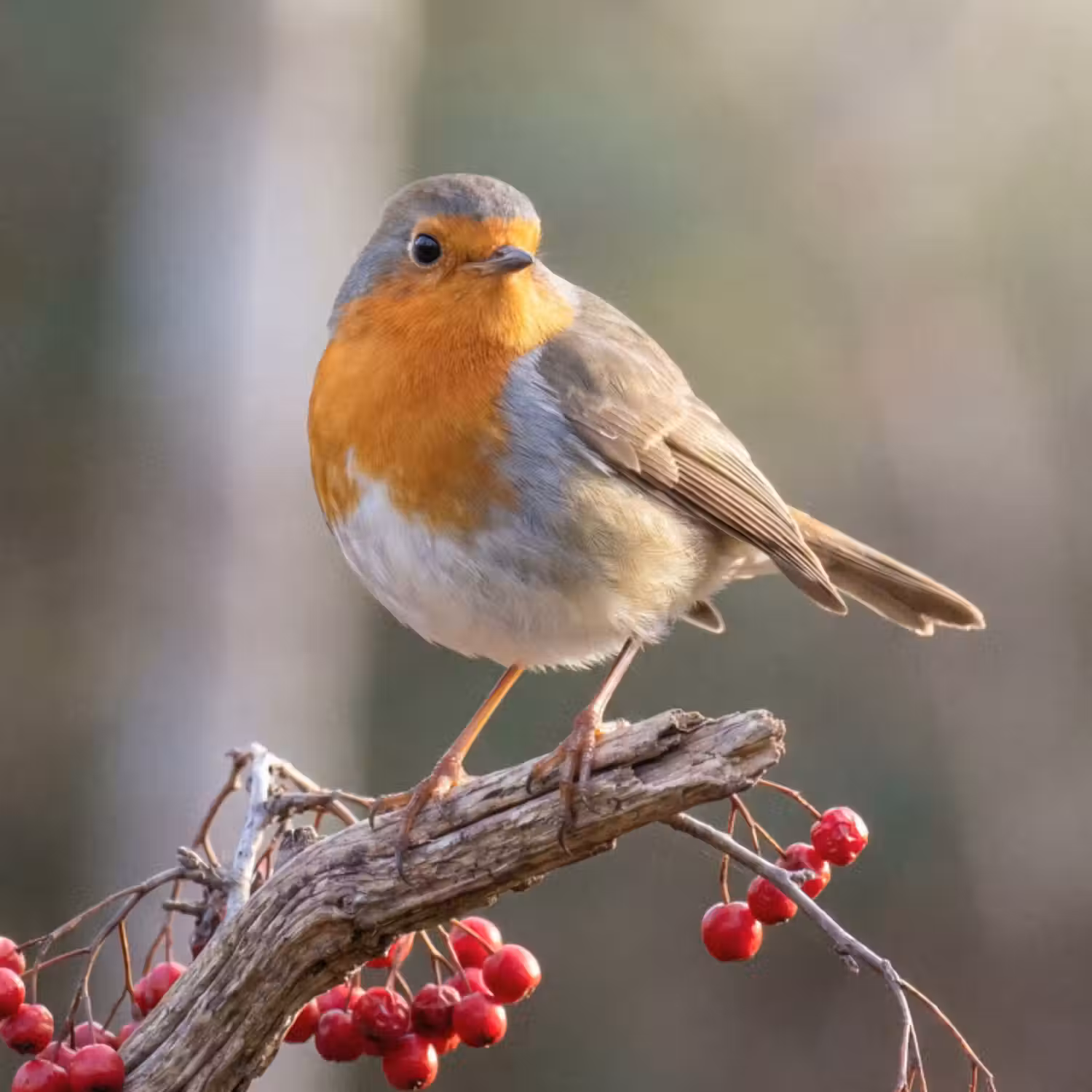 Tapete - Rotkehlchen - Zweig - Beeren - Natur