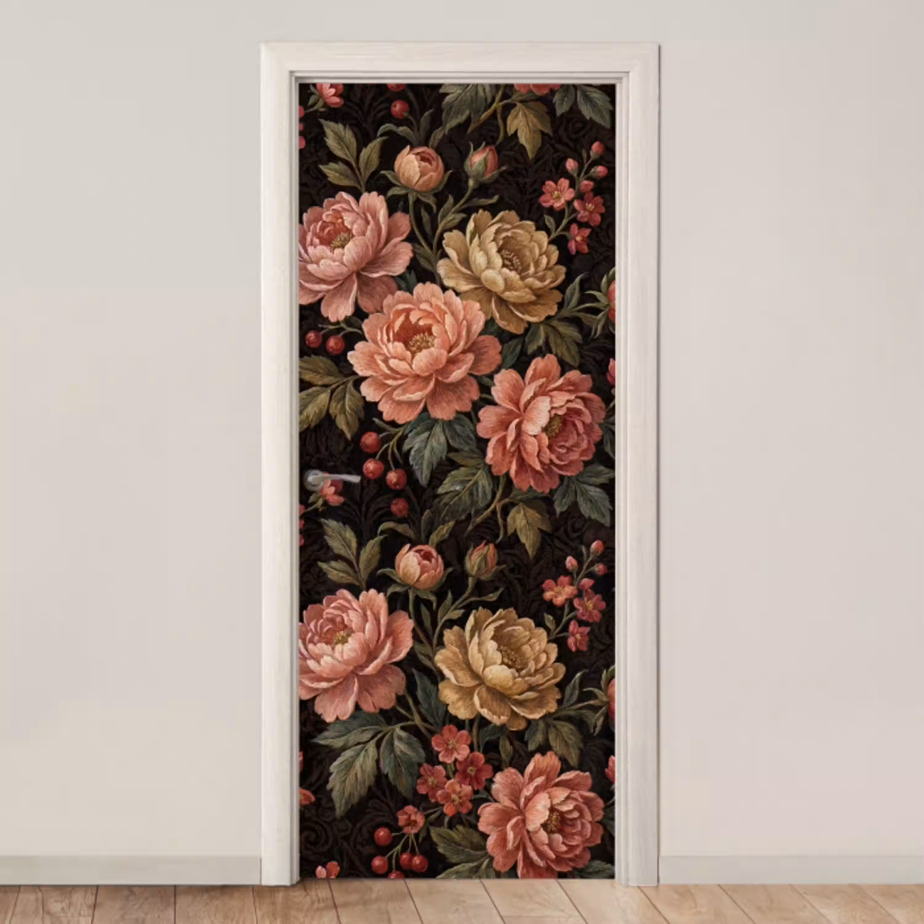 Bloemen - Patroon - Natuur - Vintage - Roze deurposter klein -3d_beige