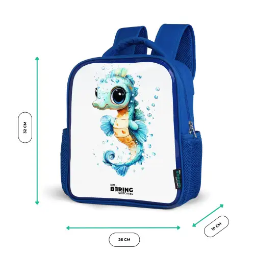 Blauw zeepaardje met grote ogen en luchtbellen Kinderrugzak - Blauw middel -productfoto_formaten