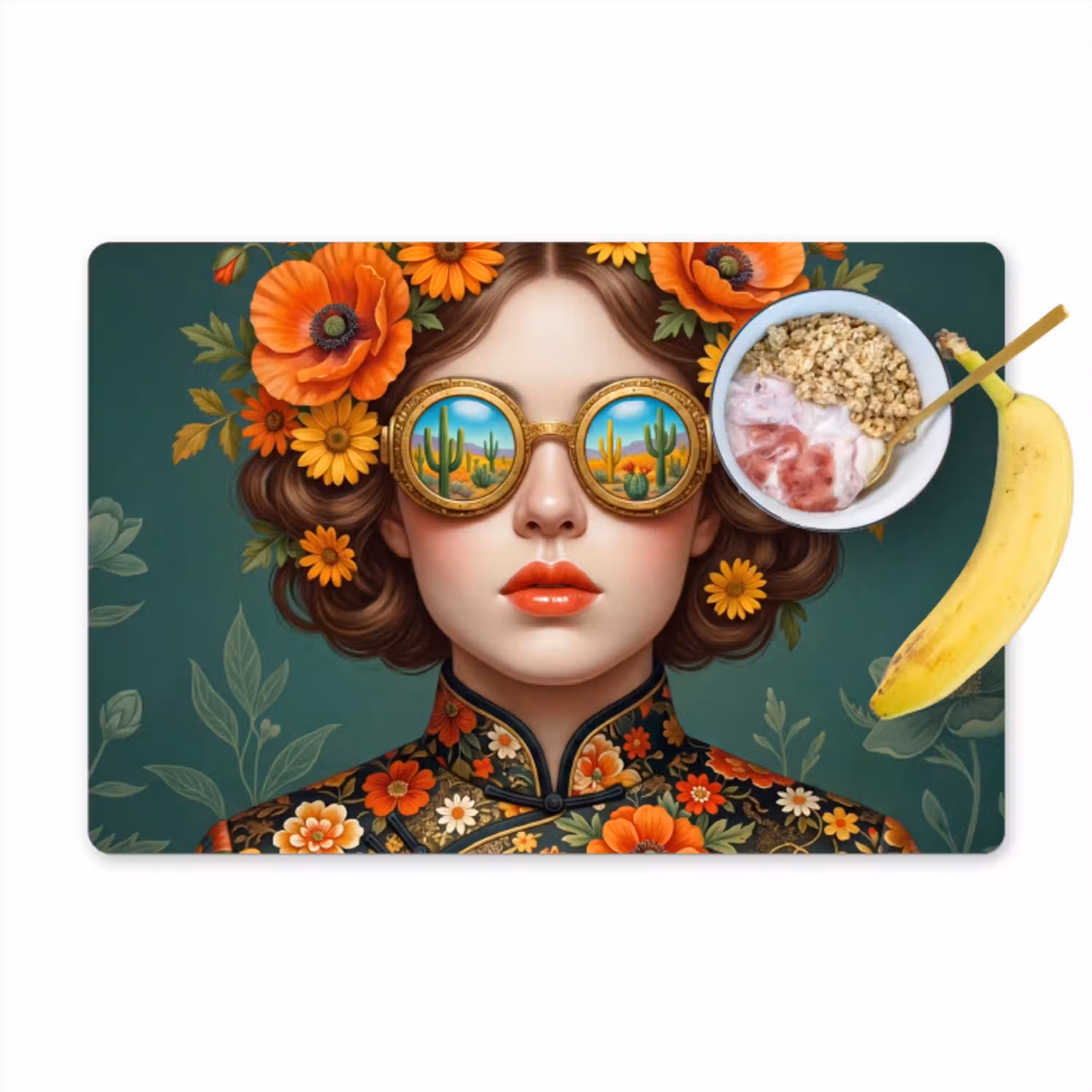 Portret - Vrouw - Kleurrijk - Expressief Placemat vinyl groot -zzzproduct_Kitchenyeah-website