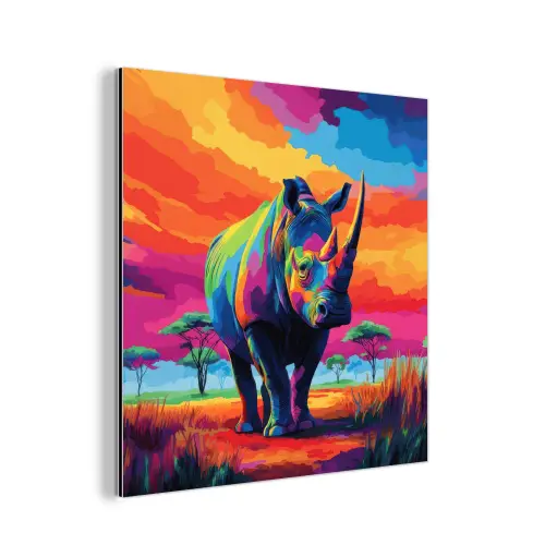 Neushoorn - Zonsondergang - Savanna - Kleurrijk aluminium wit klein -3d