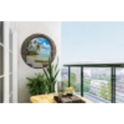 Strand - Palm - Doorkijk - Zee - Kano Wandcirkel tuinposter met ringen klein -buiten1