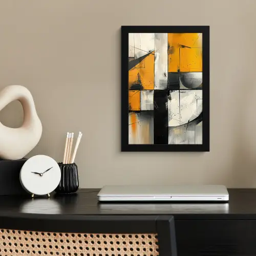 Geel - Abstract - Modern - Vormen fotolijst zwart zonder passe partout klein -sfeer1