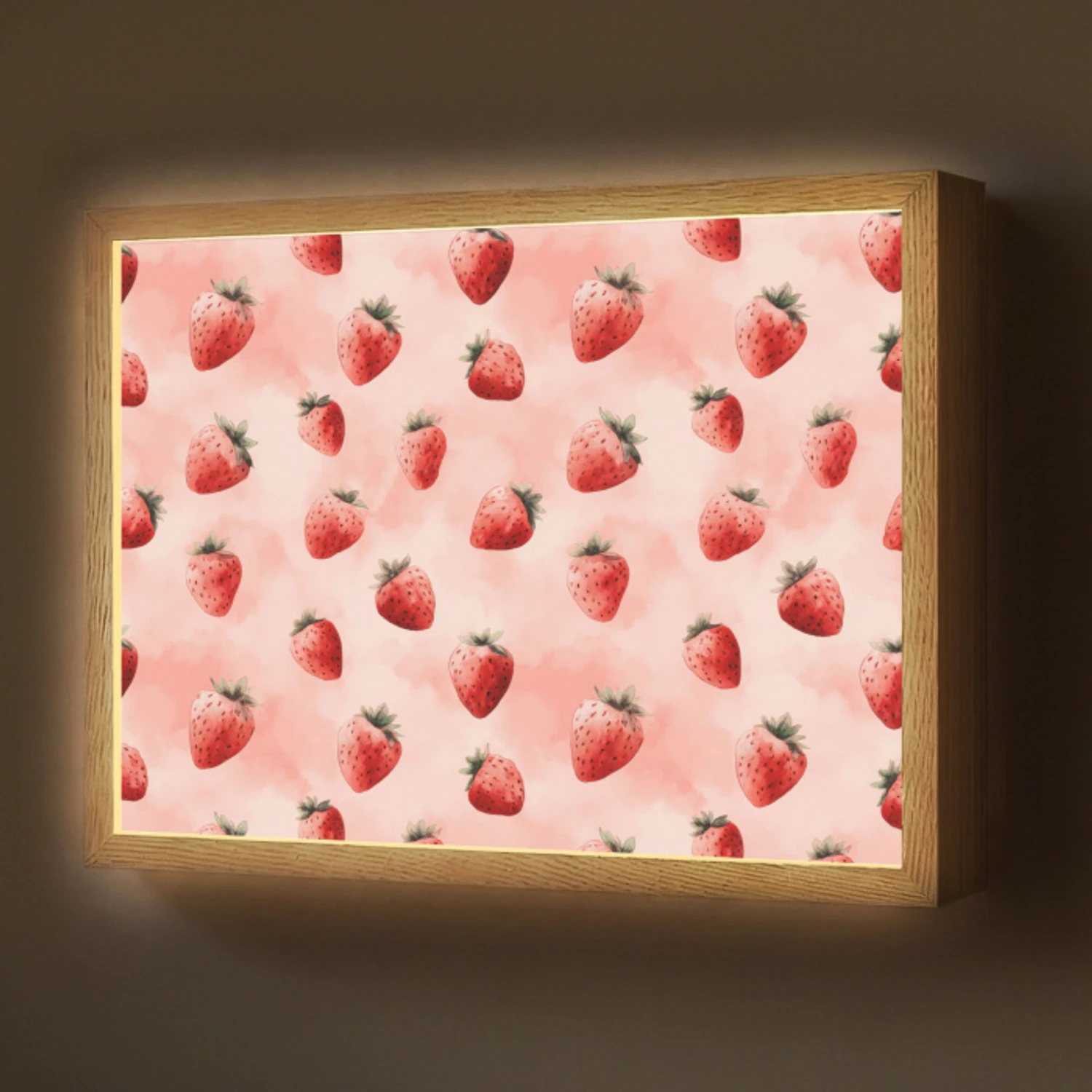 Aardbei - Patroon - Roze Light Box met batterij (Wandlamp) middel 907 -z3d_website