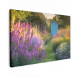 Tuinhuisje - Blauw - Bloemen Tuinposter op houten frame 2 cm dik klein -3d