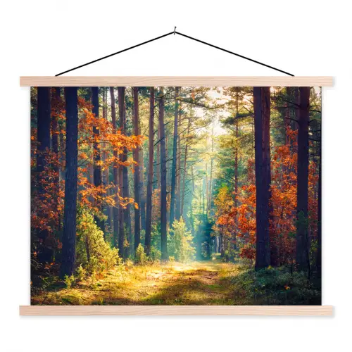 Bos - Zon - Natuur - Herfst textielposter latten blank klein -3d