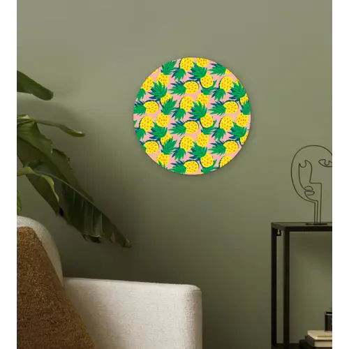 Ananas - Geel - Groen - Tropisch Wandcirkel kunststof plaat 5mm dik klein 188 -sfeer3