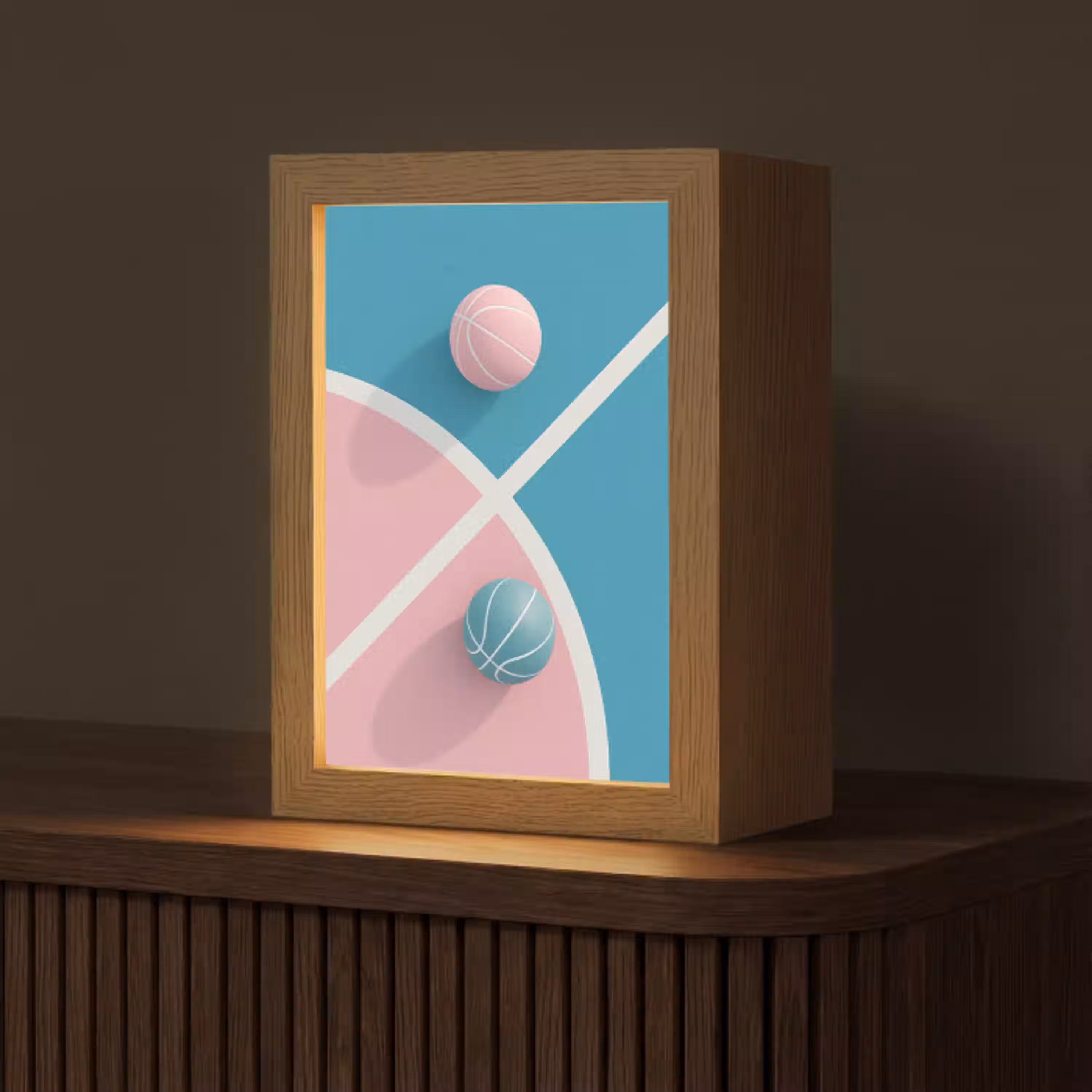 Basketbal - Pastel - Roze - BLauw Light Box met kabel (Tafellamp) klein -z3d_website